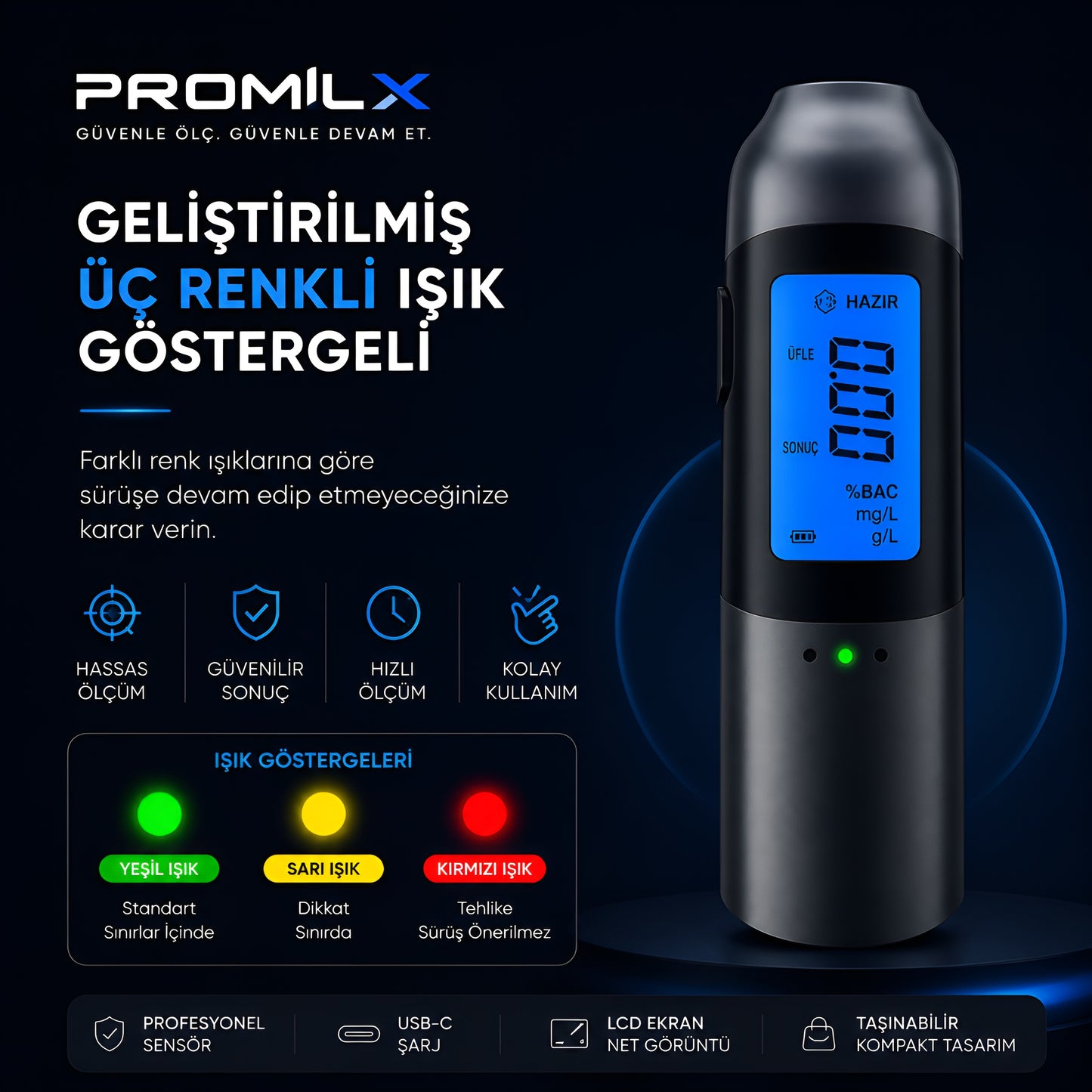 PROMILX™ Profesyonel Dijital Alkolmetre